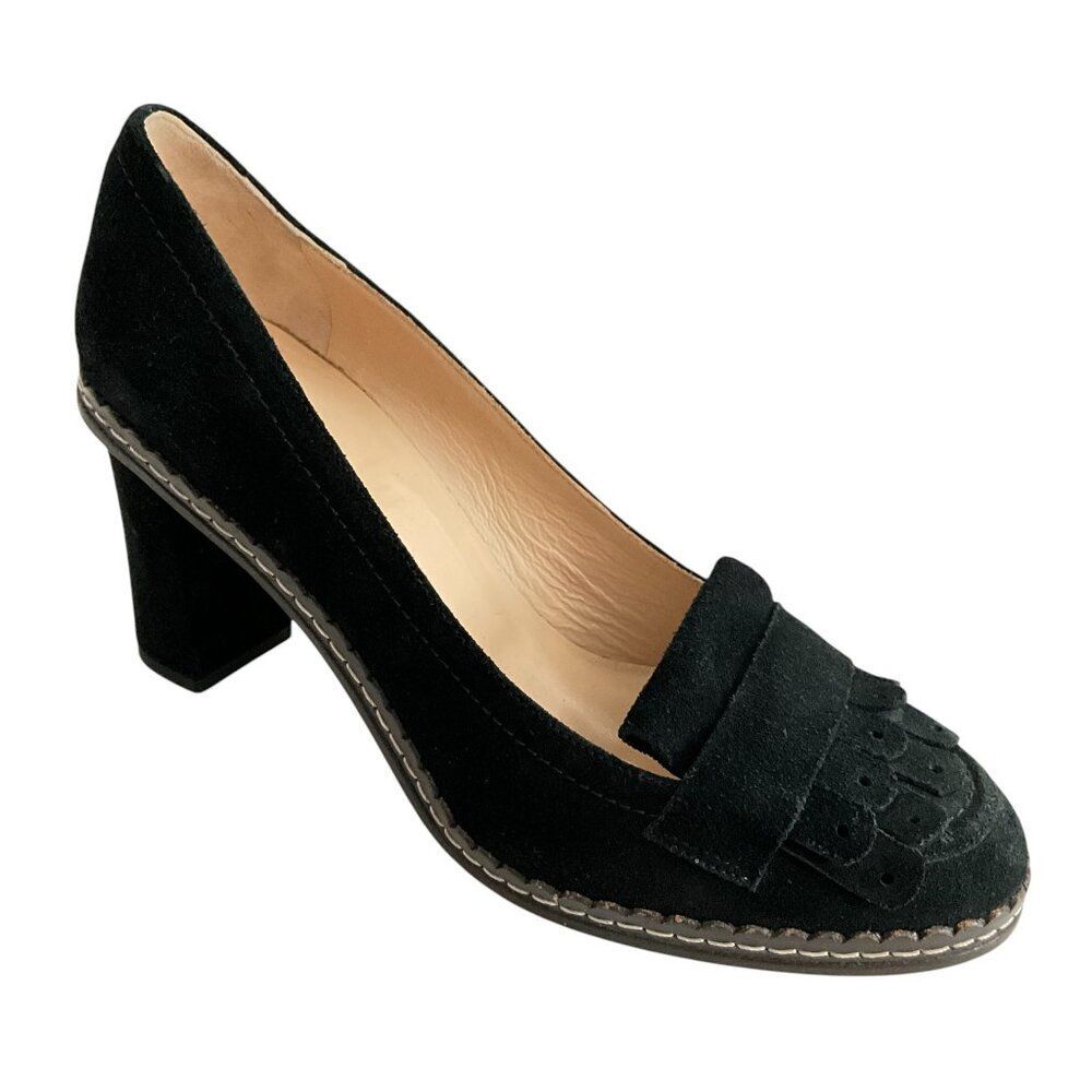 Kate Spade New York Italian Suede Pumps Block Heel Tassel Black 7